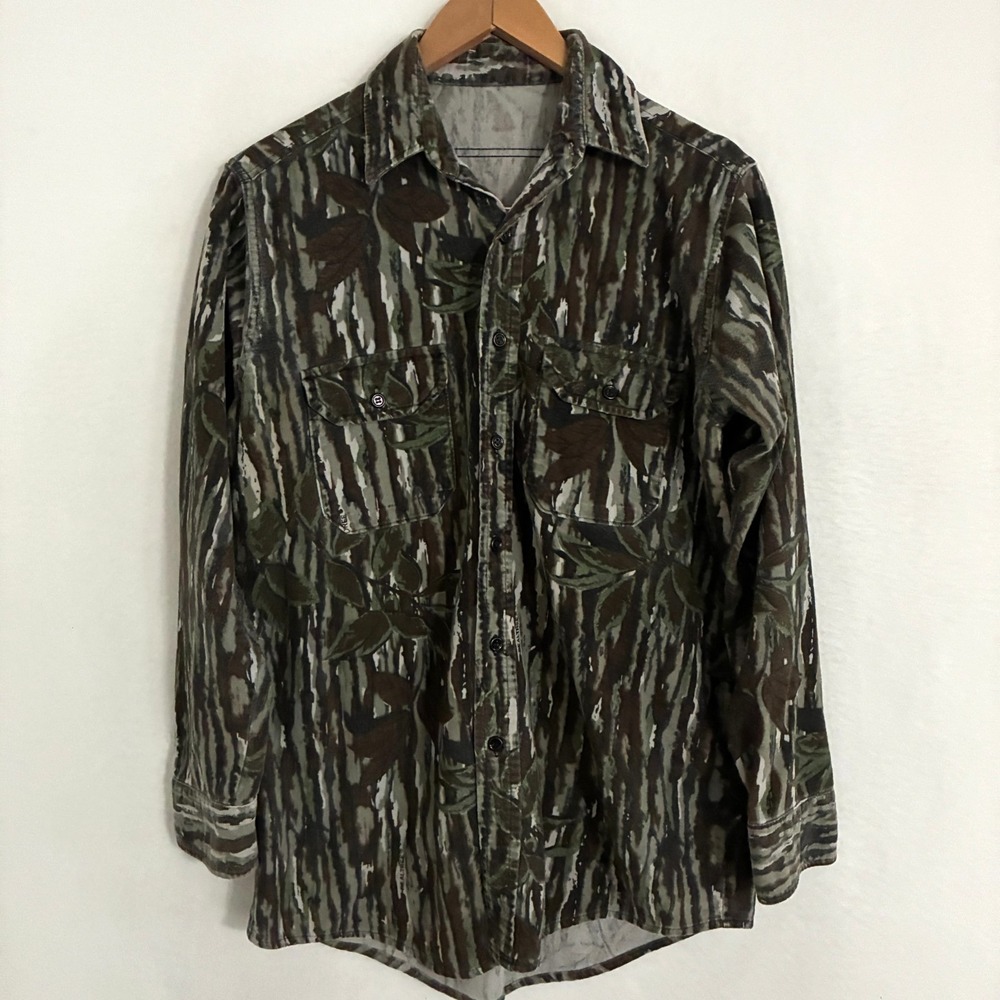 Vtg Realtree Camo Chamois Hunting Shirt Fits‎ Mens M Button Up Timber Gorpcore